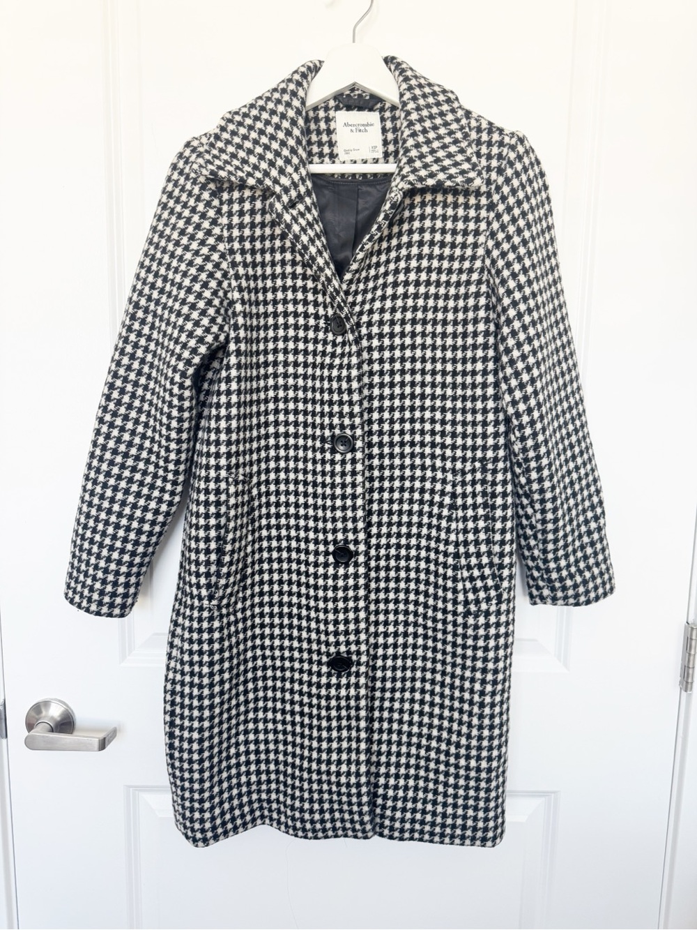 Abercrombie & Fitch Women's  Houndstooth Wool Blend Long Coat - Black & White